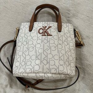 Calvin Klein Cream and Brown Crossbody Bag